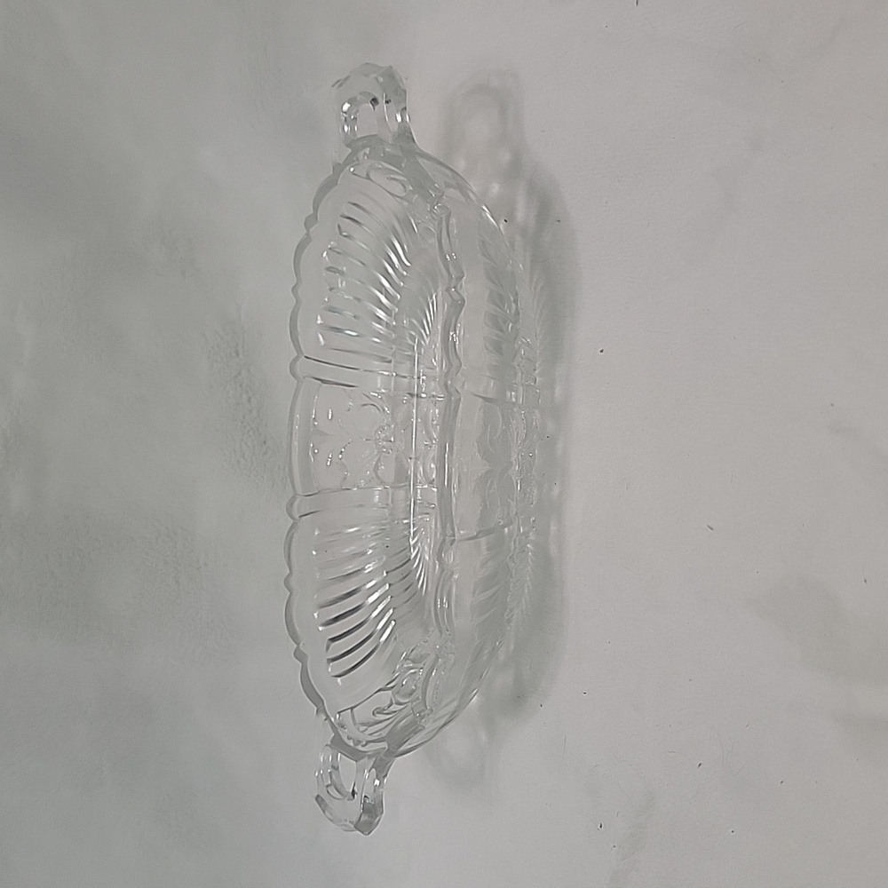 (2/$15) Small Clear Glass Relish Dip Sauce Dish Flowers 7" x3 1/2"